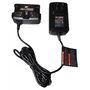 Top view of a lithium-ion battery charger with attached power cord.