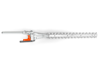 Side view of a hedge trimmer blade attachment.