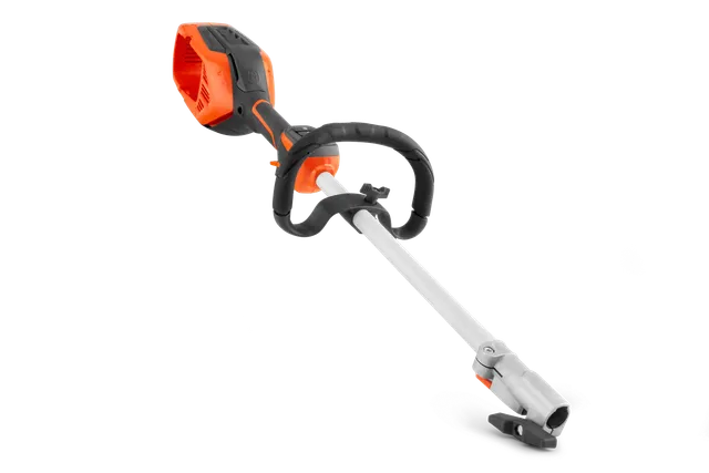 Side view of a garden trimmer with ergonomic handle and adjustable shaft.