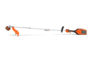 Side view of a Husqvarna battery-powered grass trimmer.