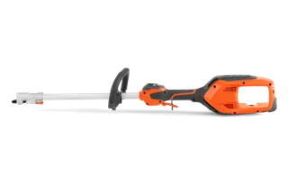 Side view of a pole saw without the cutting attachment, showcasing its handle and shaft.