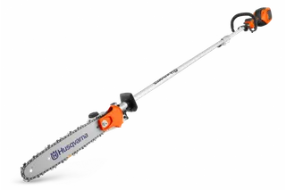Side view of a Husqvarna pole saw with an extended reach.