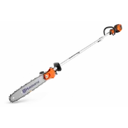 Side view of a Husqvarna pole saw with an extended reach.