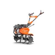 Husqvarna TF 230. Front view of a Husqvarna garden tiller with multiple blades.