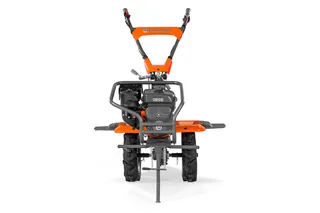 Вид спереду на комерційний культиватор Husqvarna з видом рукоятки та двигуна.