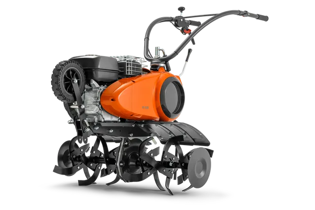 Husqvarna stūres sānu skats ar asmeņiem un rokturi.