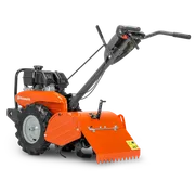 HUSQVARNA TR 430. Vista lateral de una motoazada Husqvarna con el motor y los mangos de control visibles.
