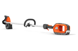 Side view of a Husqvarna battery-powered grass trimmer.