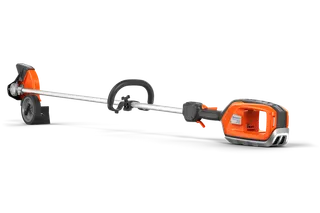 Side view of a Husqvarna battery-powered grass trimmer.
