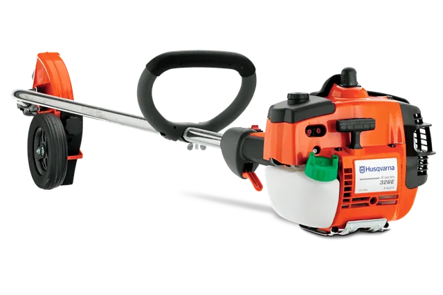 Side view of a Husqvarna lawn edger showcasing its engine and handle.