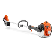 HUSQVARNA 525ECS. Side view of a Husqvarna brush cutter with ergonomic handle and cutting blade.