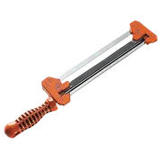 Front view of a chainsaw sharpening tool with ergonomic handle.