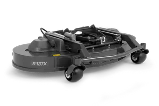 Side view of a Husqvarna commercial front mower cutting deck.