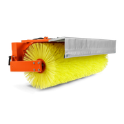Vue latérale d’une brosse de construction avec poils et couvercle en métal.