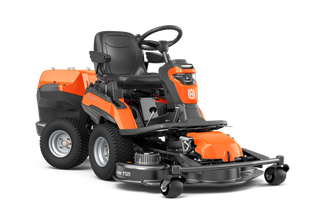 Front view of a commercial front mower with cutting deck.