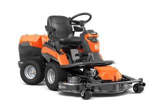 Front view of a commercial front mower with cutting deck.