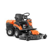 Front view of a commercial front mower with cutting deck.