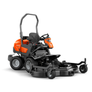 Side view of a Husqvarna commercial front mower with cutting deck.