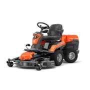 Side view of a commercial front mower with cutting deck.