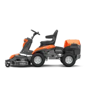 Side view of a commercial front mower with cutting deck.