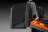 Side view of a ride-on mower's grass collection bag.