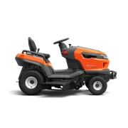 Side view of a Husqvarna ride-on mower with visible cutting deck.