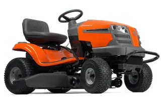 Vista lateral de un tractor cortacésped Husqvarna que muestra su robusto diseño.