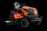 Front view of a Husqvarna ride-on lawn mower with a cutting deck.