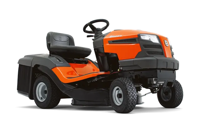 Husqvarna zāles pļāvēja sānu skats ar redzamu stūri un sēdekli.