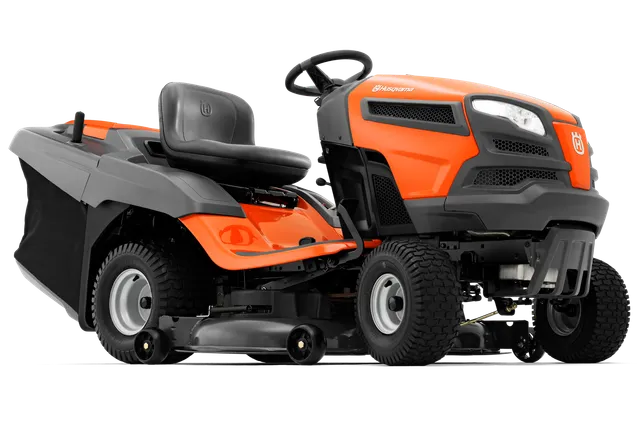 Husqvarna zāles pļāvēja ar zāles savācēju skats no sāniem.