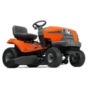 Vista lateral de un tractor cortacésped Husqvarna mostrando su diseño y características.