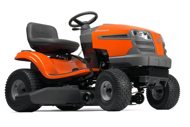 Vue latérale d’une tondeuse autoportée Husqvarna présentant son design et ses fonctionnalités.