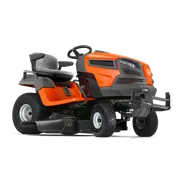 Side view of a Husqvarna ride-on mower with a comfortable seat and steering wheel.