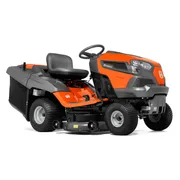 A Husqvarna felülős fűnyíró oldalnézete látható vágóasztallal.