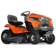 A Husqvarna felülős fűnyíró oldalnézete vágóasztallal.