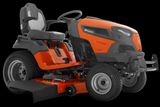 Side view of a Husqvarna ride-on mower with cutting deck.