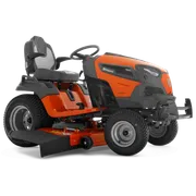Side view of a Husqvarna ride-on mower with cutting deck.