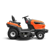 Side view of a Husqvarna ride-on mower with visible cutting deck.