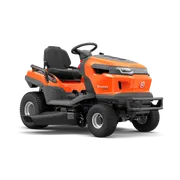 Side view of a Husqvarna ride-on mower with cutting deck.