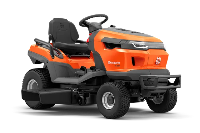 Zijaanzicht van een Husqvarna zitmaaier.