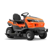 Side view of a Husqvarna ride-on mower with cutting deck.