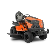 Front view of a Husqvarna ride-on mower with an archived overlay.
