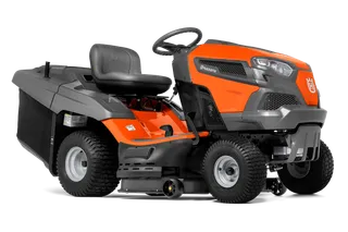 A Husqvarna felülős fűnyíró oldalnézete vágóasztallal.