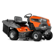A Husqvarna felülős fűnyíró oldalnézete vágóasztallal.