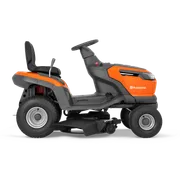 Side view of a Husqvarna ride-on lawn mower.