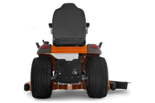 Rear view of a commercial front mower with cutting deck.