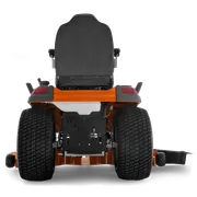 Rear view of a commercial front mower with cutting deck.