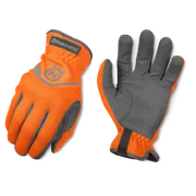 Paire de gants de travail Husqvarna avec paumes renforcées, vue de dessus.