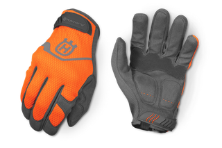 Pair of Husqvarna work gloves, showcasing the palm and back design.
