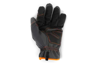 Top view of a single work glove with reinforced stitching and textured palm.